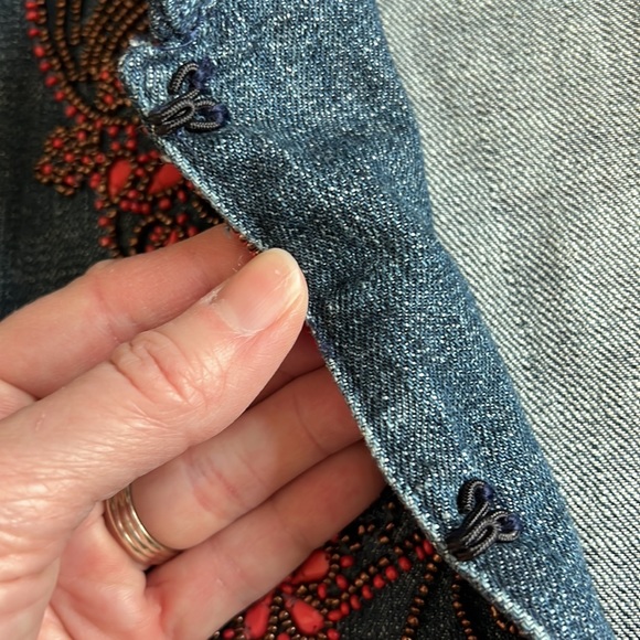 Chico’s sz 0 red beaded denim blazer jacket - Picture 4 of 8